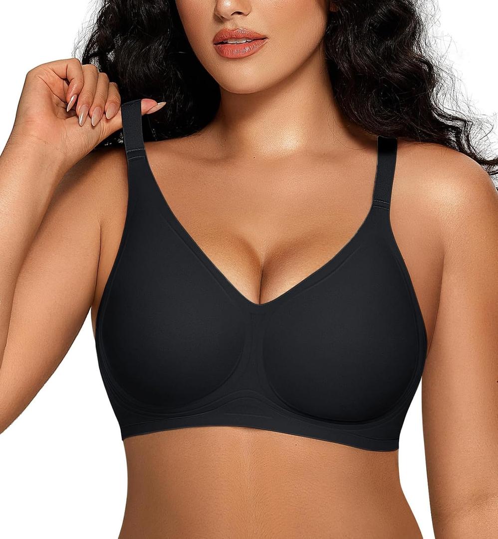 OEAK Women Comfortable Push Up Bras Wireless Seamless Full Coverage Bralette Buttery Soft Everyday Tshirt Bra Convertible Bra (Large, Black)