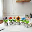 Handmade Crochet Flower with Support Card for Inspirational Gift with Encouragement Card for Office, Desk Decor or Home Decoration (Set of 6)