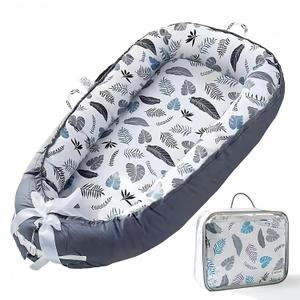 Baby Lounger for Newborn 0-24 Months Soft Baby Nest Cover Co Sleeping Organic Breathable Snuggle Nest Me Lounger Pillow for Infants (White and Blue)