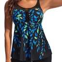 Hanna Nikole Women Two Piece Tankini Swimsuit Modest Bathing Suit Mesh Flowy Swim Top with Tummy Control Boy Shorts