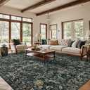 Green 9x12 Area Rug: Vintage Floral Washable Rugs for Living Room Bedroom Dining Room - Soft Non-Slip Stain Resistant Low Pile Carpet Under Kitchen Table Office Indoor - Dark Green