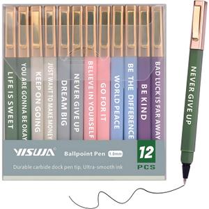 12 Pack Ballpoint Pens with Inspirational Quotes, 1.0mm Medium Point Black Ink, Journaling & Note Taking Pens, Motivational Office Supplies for Women & Men