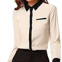 Allegra K Women's Button Down Shirts Long Sleeve Work Office Tops Collared Shirt Casual Chiffon Blouses 2026 Small