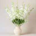 24 Pcs Delphinium Artificial Flower 35.4'' Long Larkspur Stem Silk Fake Faux Flowers Bulk for Tall Vase Floral Arrangements Home Centerpiece Table Wedding Decor (White)