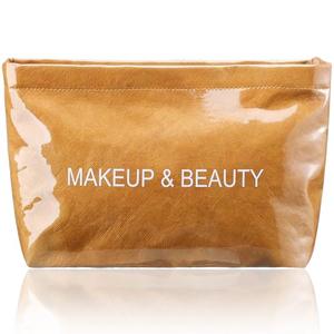 2 Pcs Shinylin Plastic Makeup Bag for Women Brown Kraft Paper Plastic Toiletry Bag Large Capacity PVC Toiletry Letters Print Carry Pouch Zipper Handbag for Women Travel Vacation Bathroom Organizing