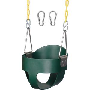 DECORLIFE Toddler Swing - High Back Full Bucket Seat for Ages 1-3, 330lb Capacity, Baby Infant Swing Outdoor with Safety Design, Plastic-Coated Chains, Carabiners for Backyard, Playground, Garden (Green)