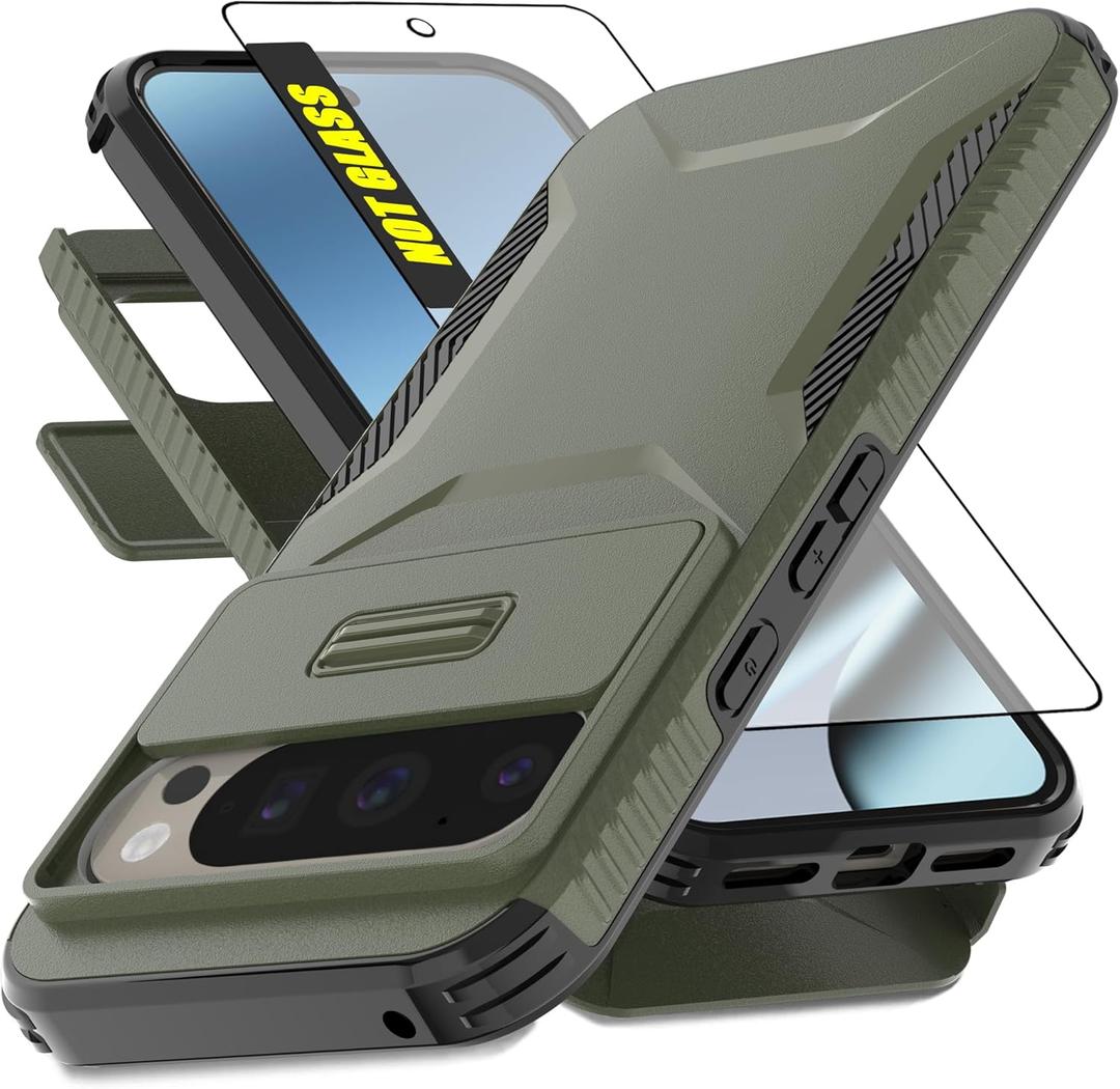 for Google Pixel 10 Pro XL & 9 Pro XL Case | Built-in Slide Camera Cover & Screen Protector [2 in 1] Heavy Duty Rugged Shockproof Protective Cases (6.8 inch/Pine Green)