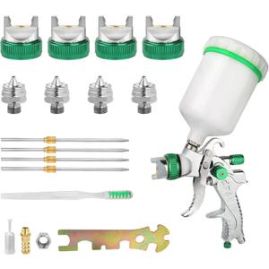 Hvlp Spray Gun, Air Spray Gun Paint Sprayer Gun with 1.4/1.7/2.0/2.5mm Nozzles, 600ml Capacity Great for Walls, Automotive, Home Improvement (Green)