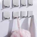 8 Pack Adhesive Wall Hooks, Self-Adhesive Hooks for Bathroom, Door Back Stick-On Towel Hooks, Hanging Coat Hat Key Washcloths Aprons Oven Mitts for Kitchen Shower Garage Home, Silver