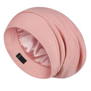 LULUSILK Mulberry Silk Bonnet for Sleeping Women, No More Frizzy Tangled Hair, Stay On All Night Silk Hair Wrap for Sleeping with Adjustable Strap, Silk Sleep Cap for Women and Men, Pink, Pack of 1
