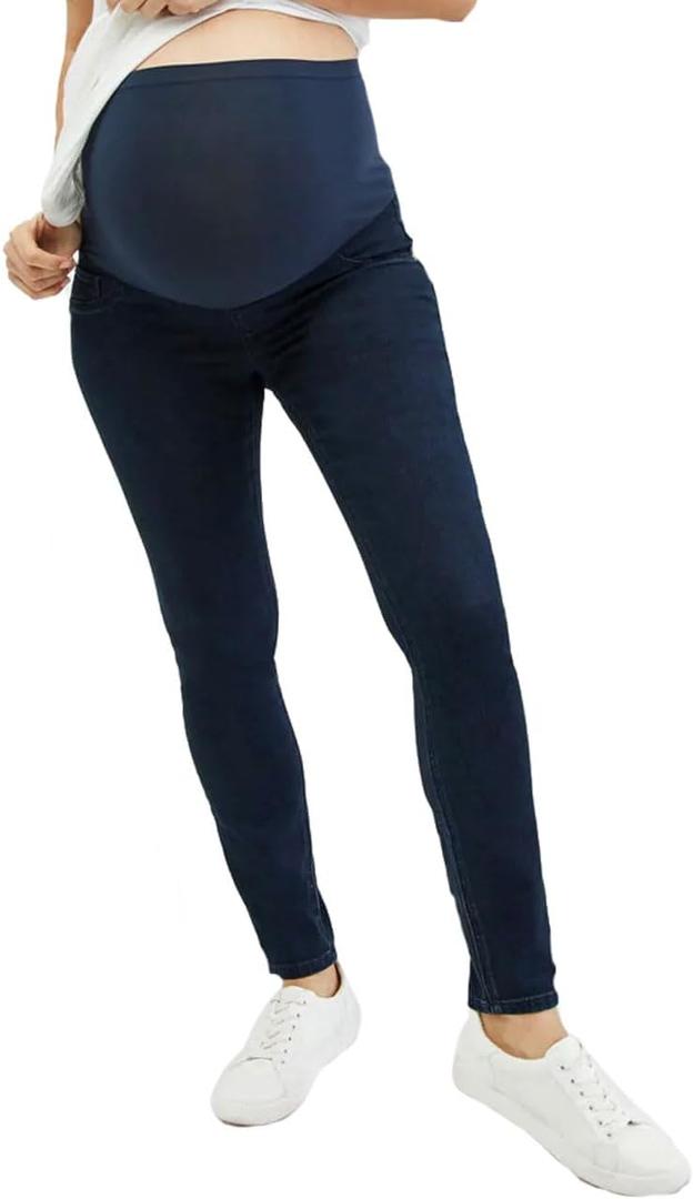 Motherhood Maternity Women's Plus Size Indigo Blue Super Stretch Secret Fit Belly Skinny Denim Jean, Dark Wash with Navy Stitching, 1X