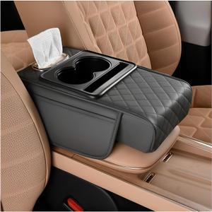 Zpana Car Center Console Armrest Pillow, Memory Foam Leather 4 in 1 Vehicle Arm Rest Cover with Tissue Box 2 Side Storage Bag Cup & Phone Holder, Auto Armrest Cushion, Universal Fit (Gray)