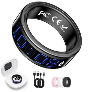 Smart Ring for Women & Men, Fitness & Health Tracker with Display Screen, IP68 Waterproof Smart Rings for Health Monitoring, Fitness Tracker Ring with Call Notification, No App Fees (Black, 8#) 