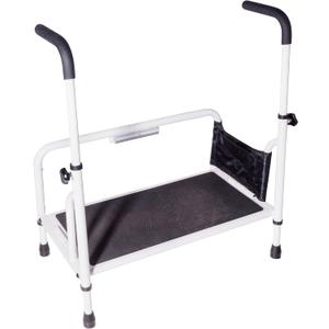 Stander Step-Stool, Portable Step with Adjustable Handles for Seniors and Elderly Adults, Extra Wide Heavy Duty Step-Ladder for Fall Prevention, Grab Bars, Motion Activated LED Light, White