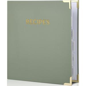 Aesthetic Recipe Binder with Polyester Waterproof cloth Cover - The Perfect Recipe Book with Plastic Sleeves to Write in Your Own Recipes - Quality Blank Cookbook Binder, Cards incl. (Medium - 9.5x8.5", Sage Green)
