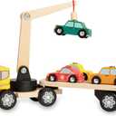 Nene Toys Magnetic Car Loader with 4 Cars and 1 Semi-Trailer Wooden Truck for Kids 2+ Year Old - Interactive Crane Wooden Toy - Vehicle Toys for Boys Girls - Educational Toy for Toddlers Ages 2+