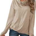 Minthunter Women's Long Sleeve Pullovers Cowl Neck Tunic Shirt Casual Sweatshirt Tops (XXL, Brown)