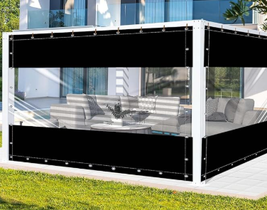 FoundGo 15 x 9 Vinyl Curtains for Patio 19oz, Outdoor Clear Vinyl Patio Enclosure,Heavy Duty Clear Tarp Waterproof Vinyl Tarps with Grommets for Pergola, Balcony,Porch,Gazebos，-4℉ Cold Resistant