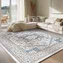 OPPODREAM Soft Neutral Area Rugs 9x12 Living Room, Washable Rugs 9x12 with Non Slip Backing, Faux Cashmere Low-Pile 9 x 12 Carpet, Cream White & Blue & Light Brown