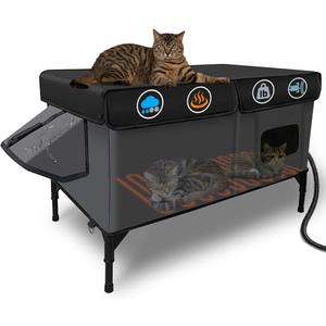 Heated Cat House for Outside Insulated in Winter,Super Large,Fully Waterproof,Adjustable Awning,Escape Door,Indoor Outdoor Cat Shelter for Feral Stray Barn Cat to Stay Warm&Dry,Black/Gray,XXL Size (28.2"L x 16.2"W x 19.3"H)