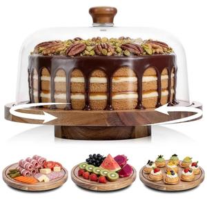 JOCHER Acacia Wood Cake Stand with Lid, 12in Wooden Cake Stand with Acrylic Dome, Cake Display Stand with Acrylic Dome for Baking, Wedding, Kitchen, Birthday, Parties