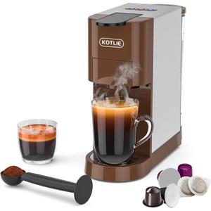 KOTLIE 4in1 Espresso Machine Single Serve Coffee Maker for NES*Original/KEU* K*cups/Ground Coffee/illy Coffee ESE,19Bar Espresso Maker, 1450W Coffee Machine