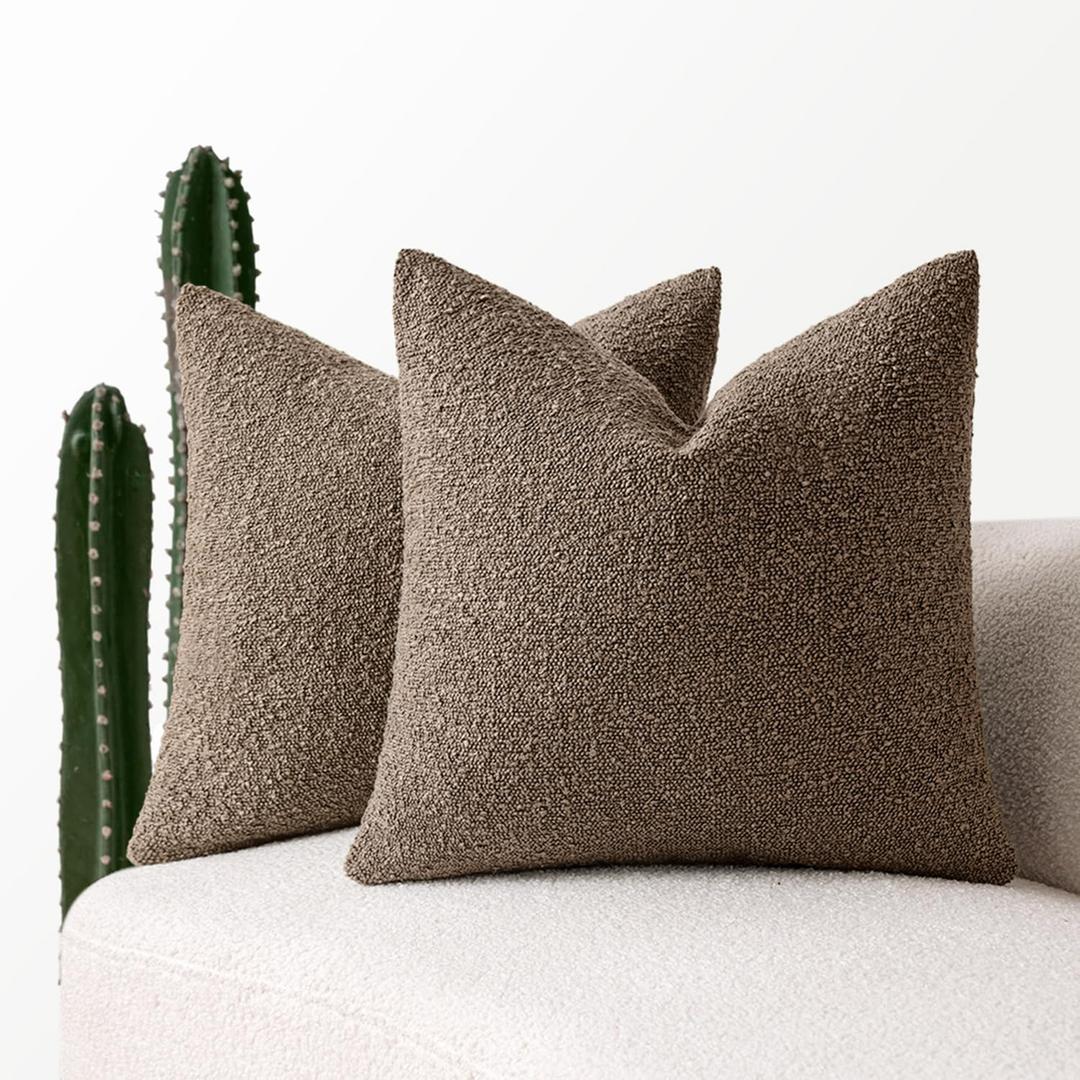 MIULEE 18x18 Inch Decorative Pillow Covers for Couch Bed Set of 2 Textured Boucle Neutral Throw Pillows Dark Brown Accent Solid Cushion Pillowcase Cozy Soft Sofa Livingroom Home Decor