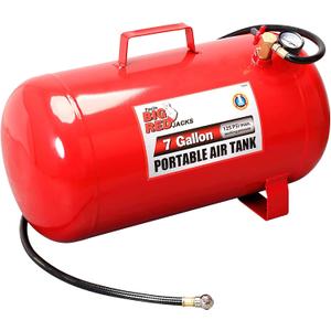 Big RED T88007-1 Torin Horizontal Portable Air Storage Tank with 36 "Hose and Pressure Gauge, Capacity 7 Gallons, Red