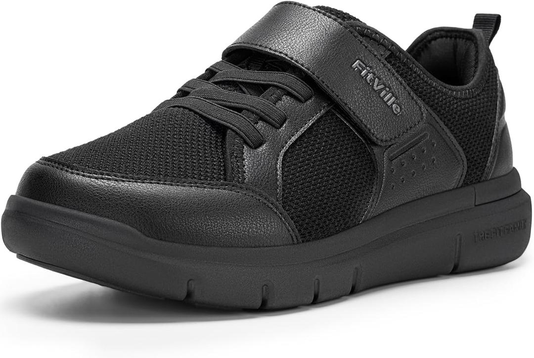 FitVille Wide Diabetic Walking Shoes for Men, Lightweight Non-Slip Breathable Casual Shoes for Swollen Feet for Standing All Day (11.5 X-Wide, Jet Black)