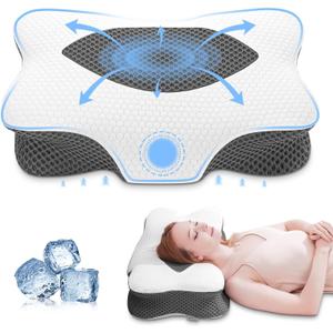 Anvo Cervical Pillow for Neck Pain Relief - Neck Pillows for Pain Relief Sleeping - Pillow for Neck and Shoulder Pain - Ergonomic Design for Side Back Stomach Sleeper-Dark Black Queen Firm (FIRM - Queen(25.1 x 16.2 x 5.1)Inch)
