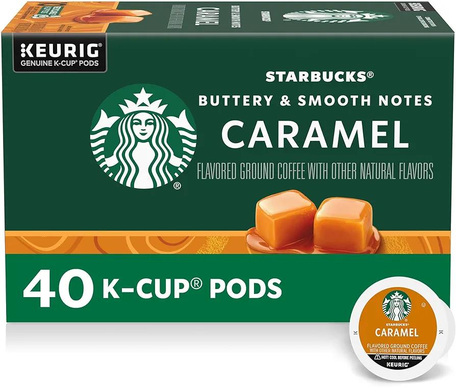 Starbucks K-Cup Coffee Pods—Caramel Flavored Coffee—100% Arabica—1 box (40 pods) BB 7/15/26