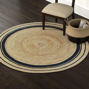 Natural Jute Rug Hand Braided Round Area Rug Handmade Rug for Home Decor (4 Feet Round (48 x 48 Inches), Beige + Black Line)