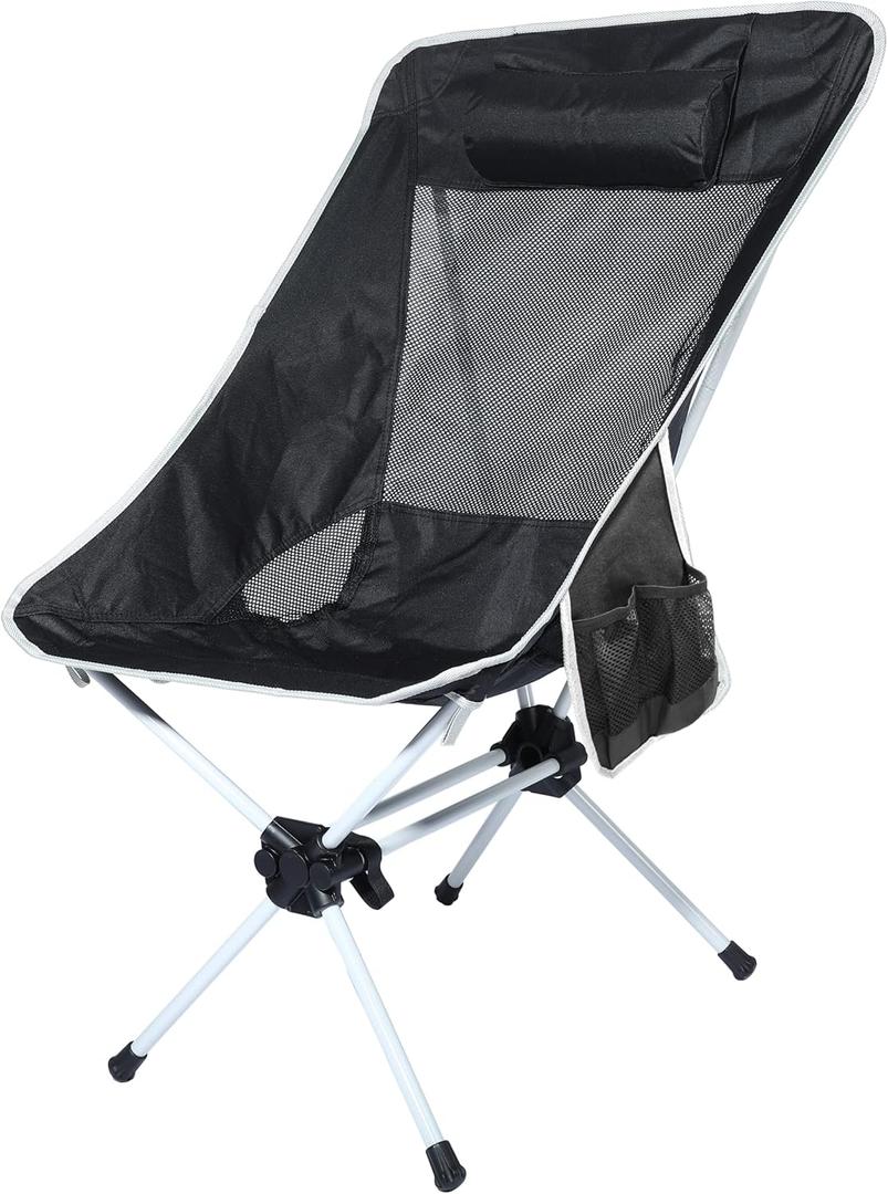 Ubon Camping Backpacking Chair Portable Folding Chairs with Carry Bag for Adults Hiking Camping Picnic (One Size, Black/Gray)