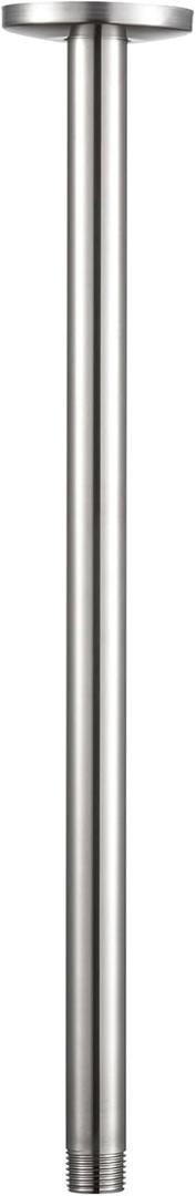 OFFO Shower Arm with Flange, 24 in Brushed Nickel Ceiling Mount Replacement Rain Shower Head Straight Arm Ceiling-Mounted For Fixed Shower Head & High Pressure Rain