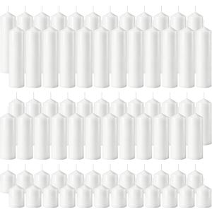 72Pcs White Pillar Candles Bulk, Unscented Dripless Wax Candle Set, 2x3/6/8 Inch Pointed-top