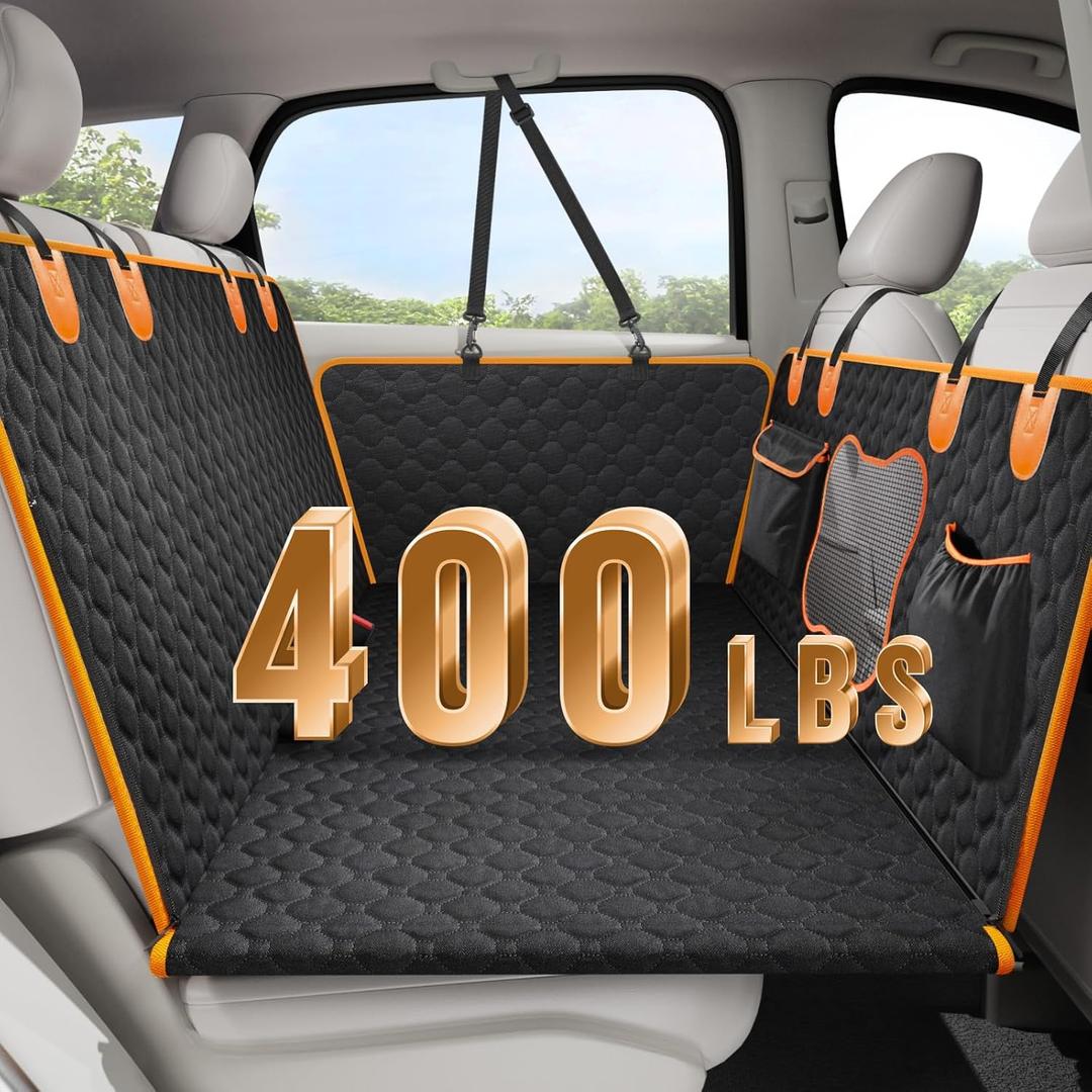 Back Seat Extender for Dogs - Waterproof Dog Car Seat Cover for Back Seat with Hard Bottom - Sturdy Backseat Extender for Dogs, Dog Hammock for Car Holds 400lbs (Black)