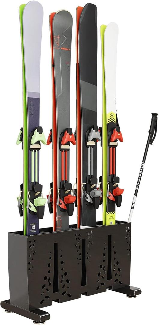 TOCRETOARE Heavy Duty Metal Ski Storage Rack, 4 Pair Freestanding Steel Ski Holder, Floor Stand Ski Organizer Rack, Snowboard Floor Stand Organizer for Garage and Home