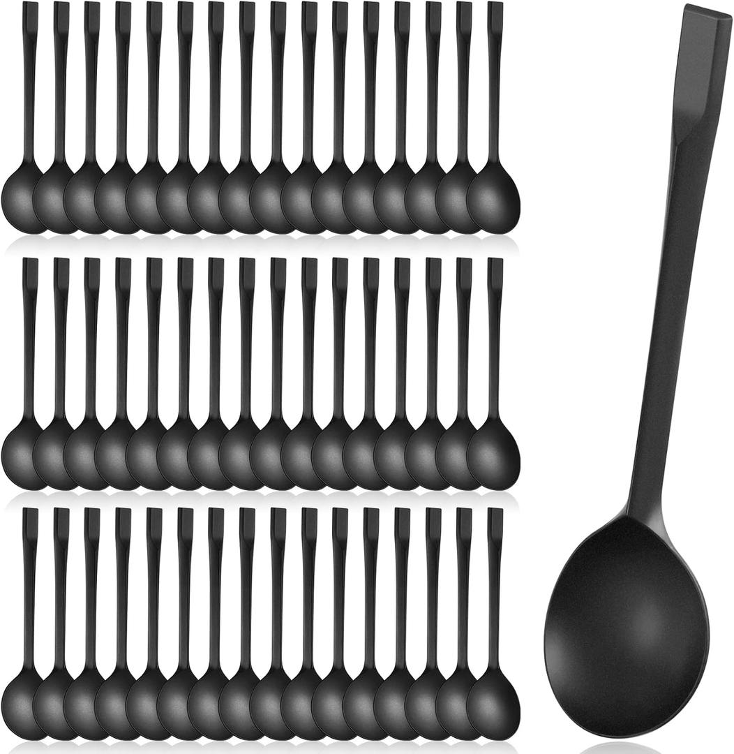200 Pcs Plastic Soup Spoons Heavyweight Disposable Spoon Party Small Plastic Soup Spoons for Daily Use Wedding Birthday Home Party Picnics Restaurant Kitchen Summer Dessert Station Supplies(Black)