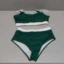 Womens High Waisted Bikini Sets Sporty Crop Top Color Block Swimwear Bandeau Scoop Neck Vintage Two Piece Bathing Suits (Large, Green White)