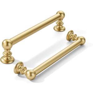 khtumeware 2 Pack 5 inch(128mm) Hole Center Brushed Gold Cabinet Pulls Solid Heavy-Duty Matte Gold Kitchen Cabinet Hardware for Drawers Dressing Table Bathroom Handle