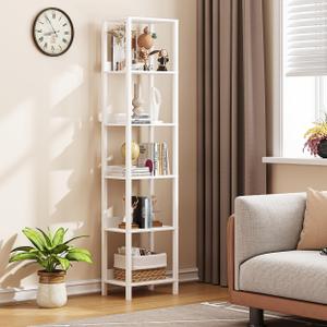 VIMBER 6 Tier Bookshelf with Anti-Fall Baffle, Tall 64.79" Bookcase with DIY Shelves, Industrial Book Shelf Storage Organizer, Display Free Standing Shelf Unit for Bedroom, Living Room, Office, White