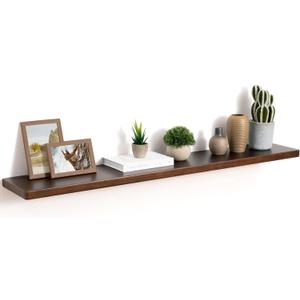 48" Rustic Walnut Wood Floating Shelves, 8 Inch Deep Wall Shelves for Home Decor, Wall Mounted Floating Shelf with Invisible Bracket, Heavy-Duty Storagefor Living Room, Bedroom, Kitchen, Set of 1