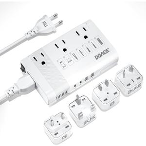 DOACE 220V to 110V Converter for European Travel - 350W Voltage Converter US to Europe with 4 QC+PD Chargers for Using U.S. Devices Abroad - Hair Straightener Shaver Toothbrush Laptop Camera Phone (White)