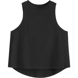 Remidoo Women's Casual Sleeveless Color Block Cropped Top Crewneck Tank Top Shirts (Black, S)