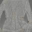 MakeMeChic Women's Floral Lace Asymmetrical Neck Tee Shirt Long Sleeve Slim Fit Crop Top (Large, White)