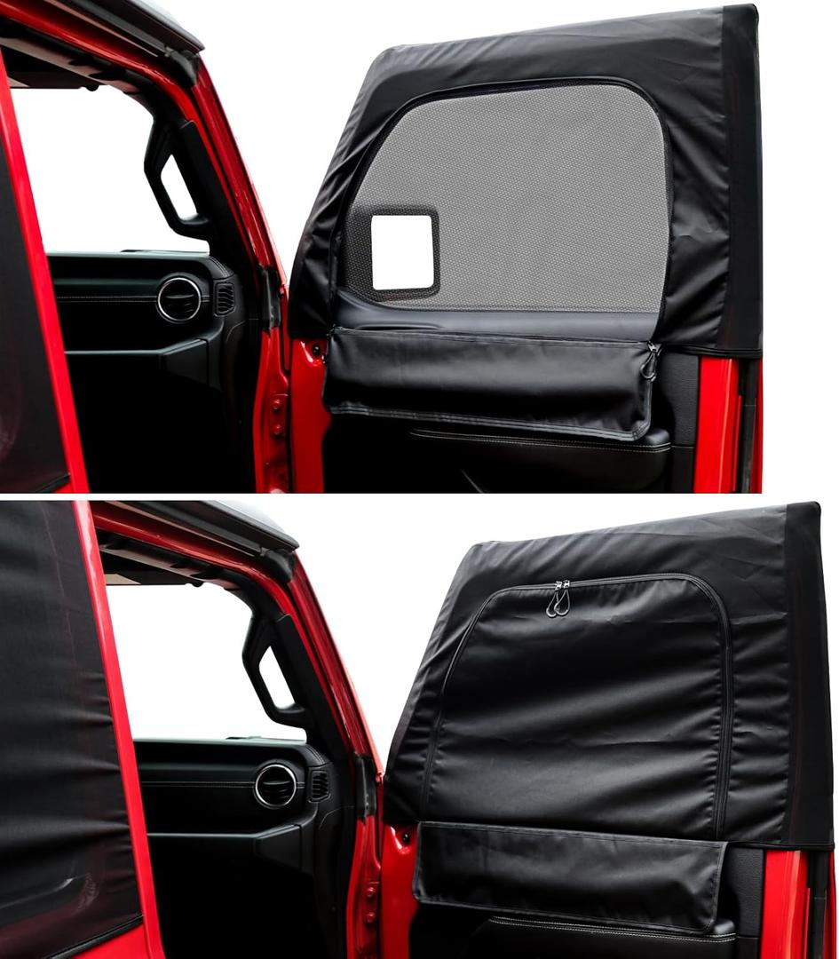 Front Window Sun Shade for Jeep Side Windows, Window Screen Curtains Cover for Camping Compatible with 2007-2024 Jeep Wrangler JK JL & Gladiator JT, 2 Pack