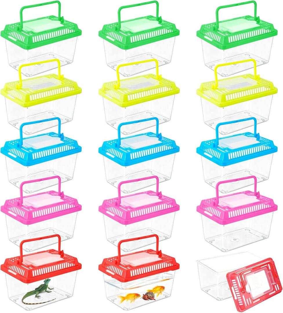 WCHOSOZH 15 Pcs Small Plastic Reptile Carrier, Tarantula Enclosure Snake Breeding Box, Mini Fish Tank Portable, Beach Aquarium for Turtle Hermit Crab Spider Snake Bearded Lizard (5.1 x 3.5 x 3.5)
