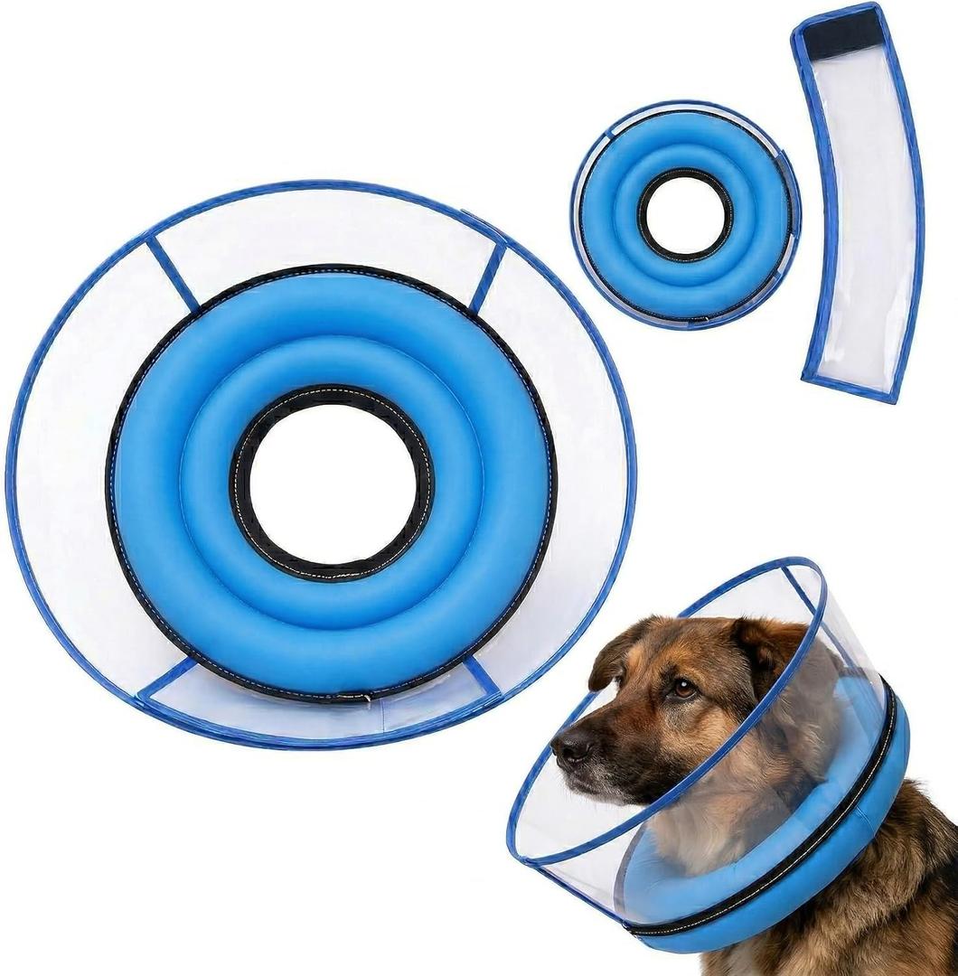 2-in-1 Soft Inflatable Dog Cone Collar Alternative with Enhanced Anti-Licking Guard Shield, Dog Collar After Surgery, Adjustable Recovery Cones for Large Medium Small Dogs and Cats(Blue, L) (Blue, L)