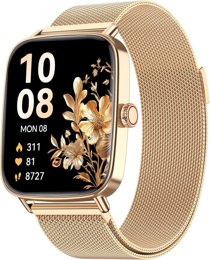 Smart Watch for Men Women, 1.85" HD Smartwatch Compatible iPhone/Samsung/Android (Answer/Make Calls), 100+ Sport Modes Fitness Tracker with Heart Rate/Sleep/Step Monitor, IP68 Waterproof, Metal Band