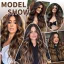 Synthetic Lace Front Wigs for Black Women Highlight Brown Mix Black Natural Wavy Glueless Wig Ready to Wear 13x4x1 HD Lace Pre Plucked Middle Part Wig 26 Inch
